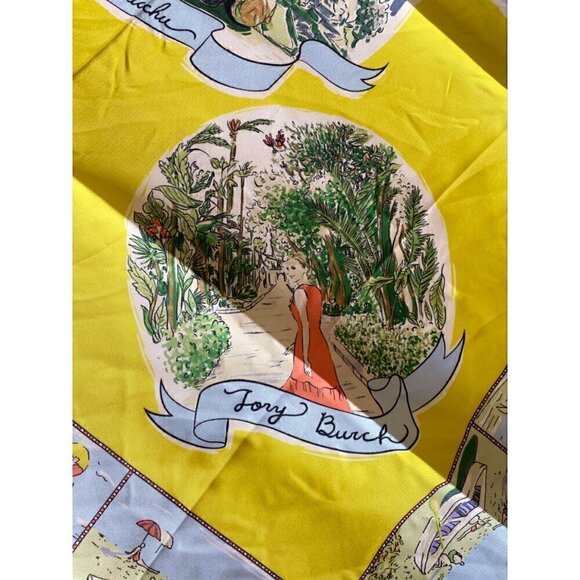 tory burch souvenir silk square scarf acid lemon 36"x36" yellow blue beach ocean - Picture 13 of 13